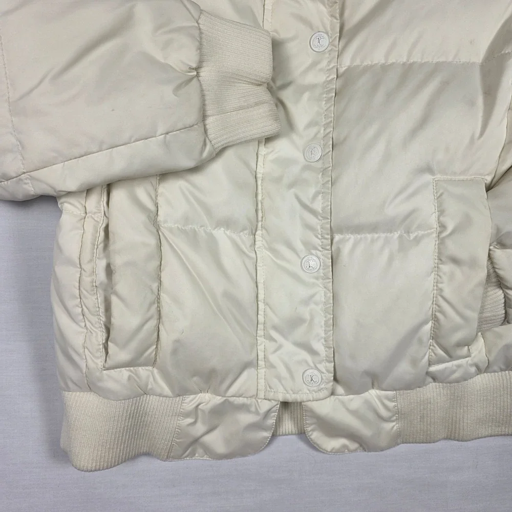 Juicy Couture Puffer Jacket Womens Medium Down Fill Cream Y2K Winter Coat‎ 2000s